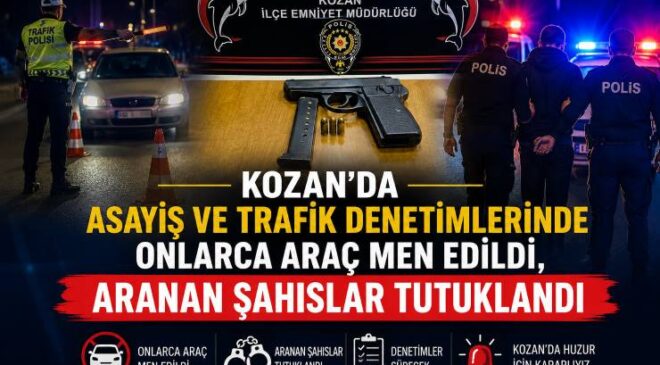 Kozan’da Asayiş ve Trafik Denetimlerinde Onlarca Araç Men Edildi, Aranan Şahıslar Tutuklandı
